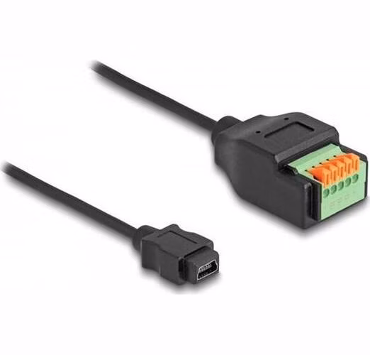 Delock Adaptér kabelu ze zásuvkového konektoru USB 2.0 Typu Mini-B (samice) na svorkovnici, s tlačítkem, 15 cm