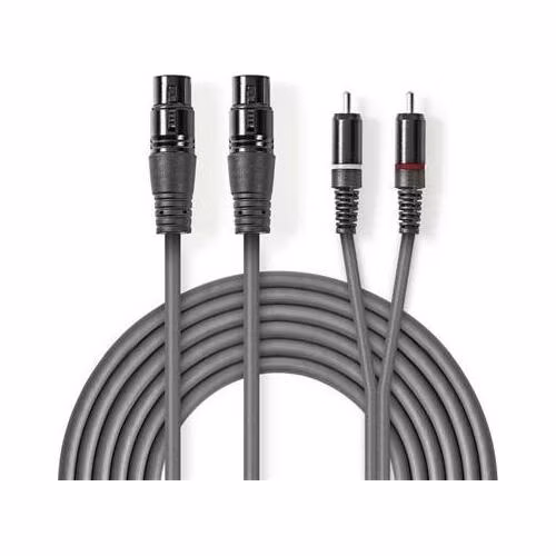 Nedis COTH15230GY30 - XLR Audiokabel | 2x XLR 3pinová Zásuvka – 2x RCA Zástrčka | 3 m | Šedá barva