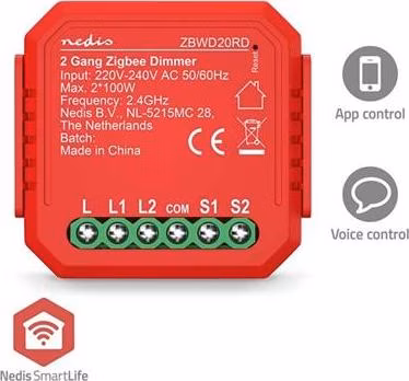 Nedis ZBWD20RD - SmartLife Spínač Zigbee 3.0 | 2x100 W | Připojení terminálu | Aplikace ke stažení pro: Android™ / IOS