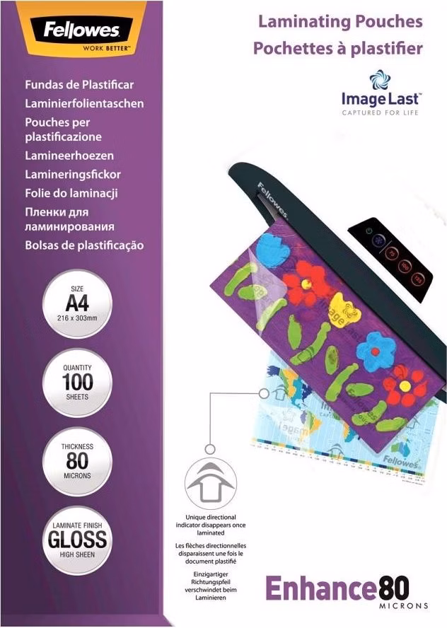 FELLOWES laminovací fólie/ formát A4/ 80 mic ImageLast/ velikost 216x303 mm/ lesklé/ 100 pack