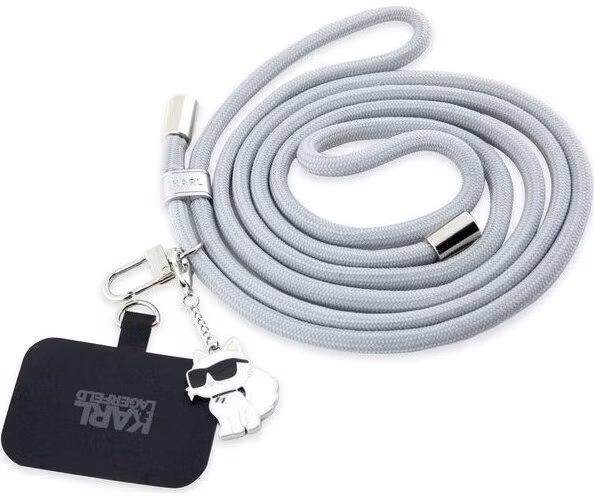 Karl Lagerfeld Universal Crossbody Popruh Cord and Choupette Pins šedý