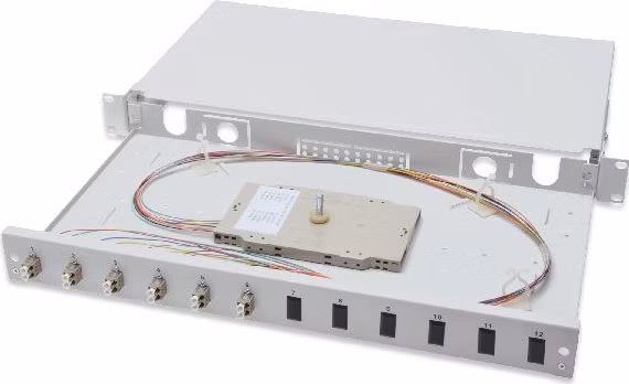 Digitus Fiber Optic Sliding Splice Box, 1U, Equipped 6x LC Duplex, incl. M 25 Screw, Splice Cassette OM2 Color Pigtails, Adapter