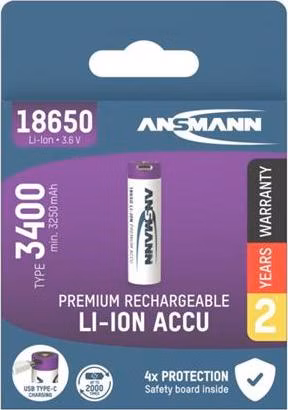 Ansmann Li-ion 18650, s nabíjecí elektronikou, USB-B Micro