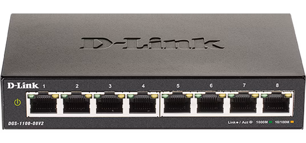 D-Link DGS-1100-08V2 8-portový gigabitový inteligentný riadený prepínač, bez ventilátora