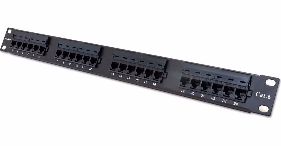 XtendLan Patch panel 19", 24 portů Cat6, 30u Au, 110