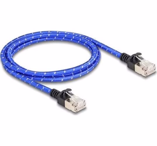 Delock Síťový kabel RJ45 s opleteným pláštěm, Cat. 6A, U/FTP Slim, 1 m, modrý
