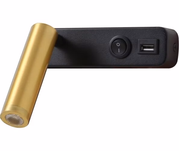 IMMAX GOAL designové nástěnné LED svítidlo, vypínač, USB, 3W, černo-zlaté