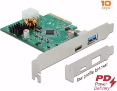 Delock Karta PCI Express x4 na 1 x externí USB Type-C™ samice s funkcí PD + 1 x externí USB Typu-A samice SuperSpeed USB
