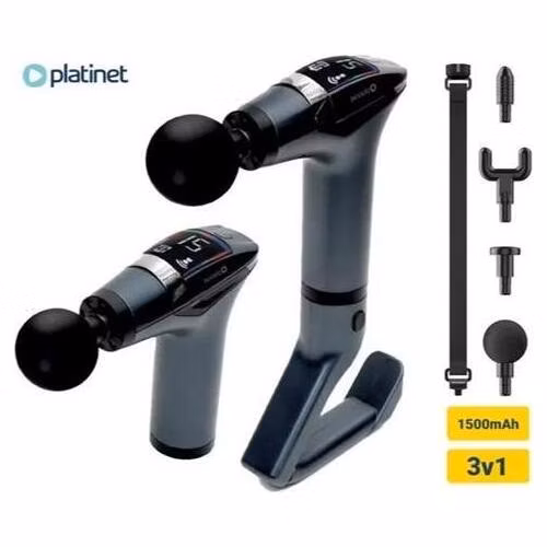 PLATINET MASÁŽNÍ PISTOLE 1500 mAh, 2400-3200 otáček za minutu, 4 nástavce, pás