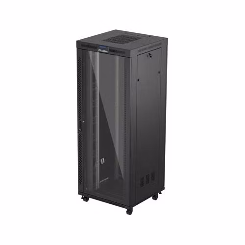 LANBERG Volně stojící skříň 19" 42U/800x800 (v rozloženém stavu) skleněné dveře LCD černá (RAL9004)