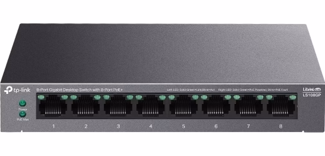 TP-Link LiteWave switch LS108GP v1.0 (P/N:1760500280) (8xGbE, 8xPoE+, 62W, fanless)