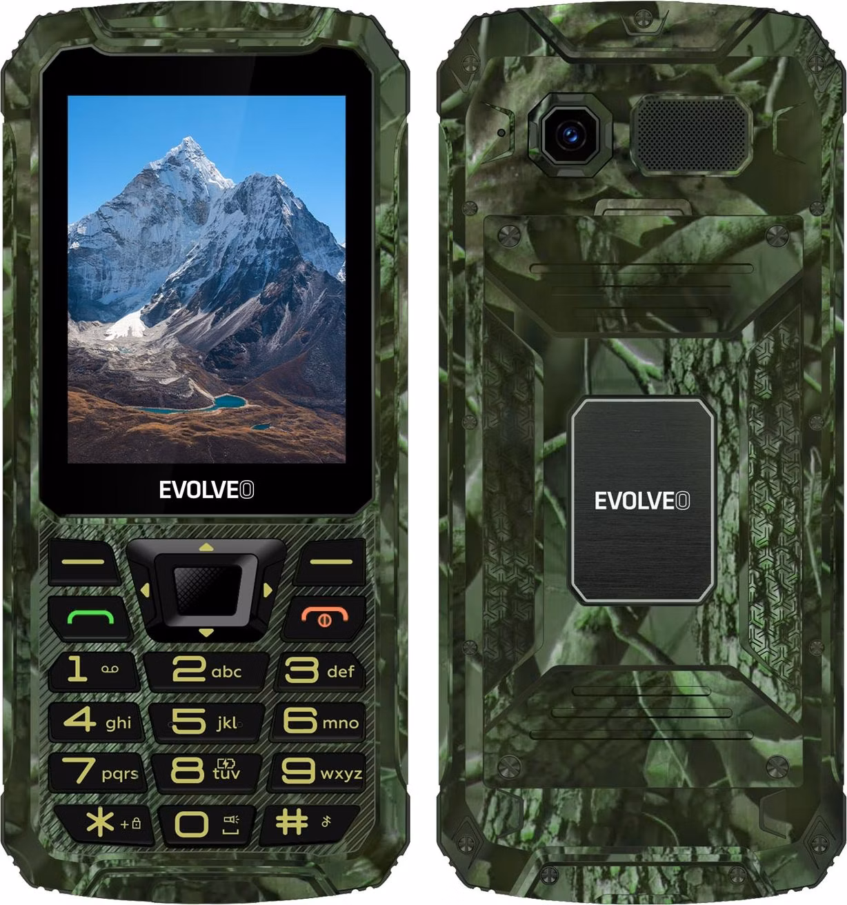 EVOLVEO StrongPhone Z6, IP68 odolný Dual SIM telefon, 2,8"LCD, 4000mAh, Powerbanka, lovec. kamufláž