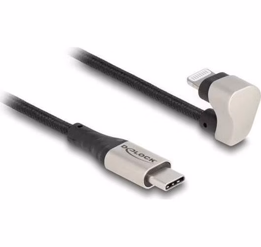 Delock Datový a nabíjecí kabel USB Type-C™ na Lightning™ pro iPhone™ a iPad™, 180°, pravoúhlá 1 m MFi