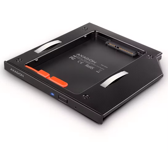 AXAGON RSS-CD09 ODD, Rámeček do slotu optické mechaniky pro 2.5“ SSD/HDD, LED, 9.5 mm, hliníkový