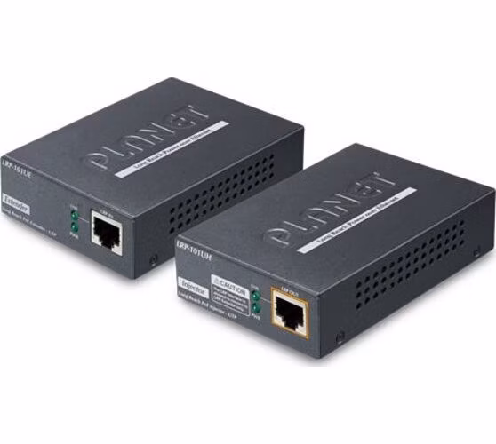 Planet LRP-101U-KIT, UTP PoE extender 10/100Base-TX, IEEE802.3at-30W,EFT+ESD, dosah 500m, -20 až 70°C