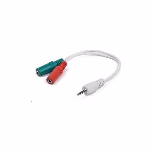 GEMBIRD kábel CABLEXPERT rozdeľovací konektor 3,5 mm (4-pólový) na 2x3,5 mm M/F, 20 cm, biely
