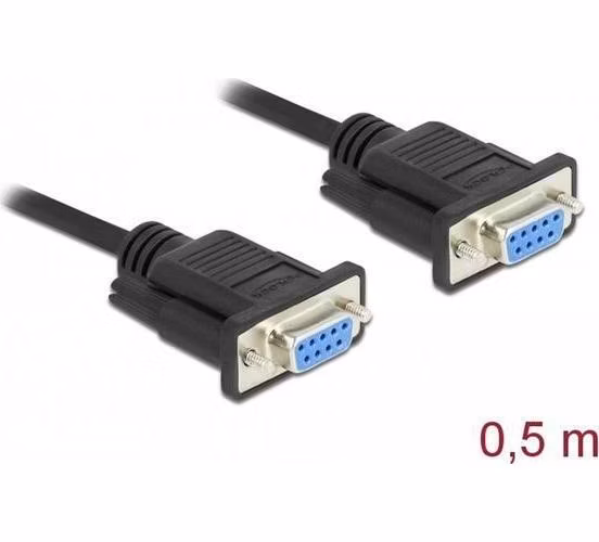 Delock Serial Cable RS-232 D-Sub 9 female to female null modem with narrow plug housing - Full Handshaking - 0.5 m