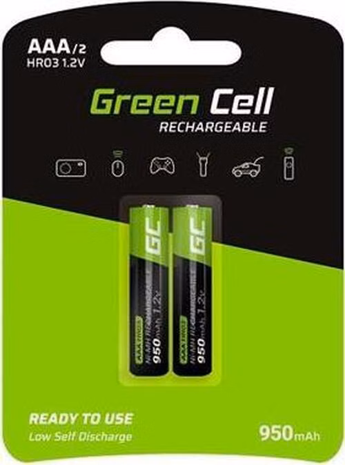 Green Cell Rechargeable Batteries 2x AAA HR03 950mAh
