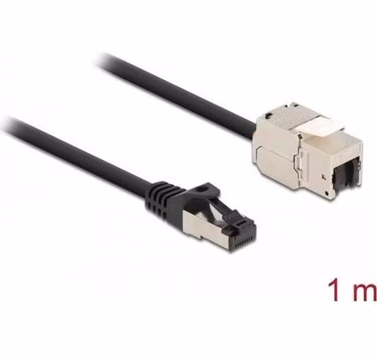 Delock Kabel ze zástrčky RJ45 na zásuvku RJ45 modulu Keystone, Cat.6A, délka 1 m, černý
