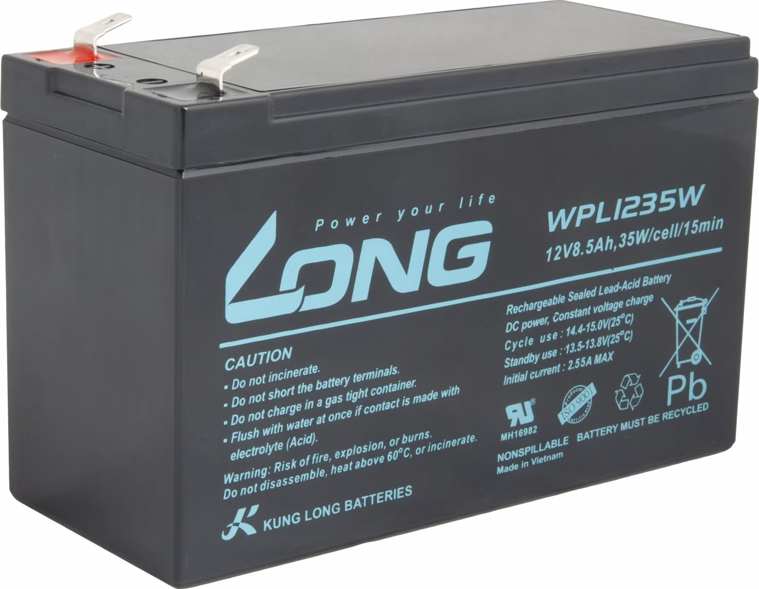 LONG batéria 12V 8,5Ah F2 HighRate LongLife 9 rokov (WPL1235W)