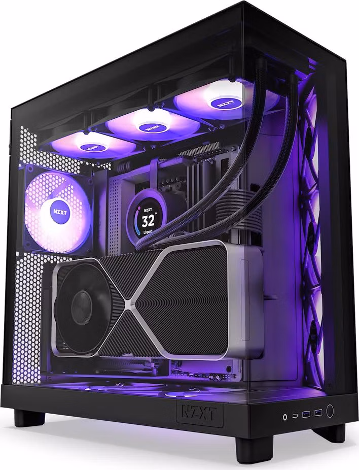 NZXT skříň H6 Flow RGB dvoukomorová / MidT / 3x120mm RGB fan / 2xUSB 3.2 / USB-C / prosklená / černá