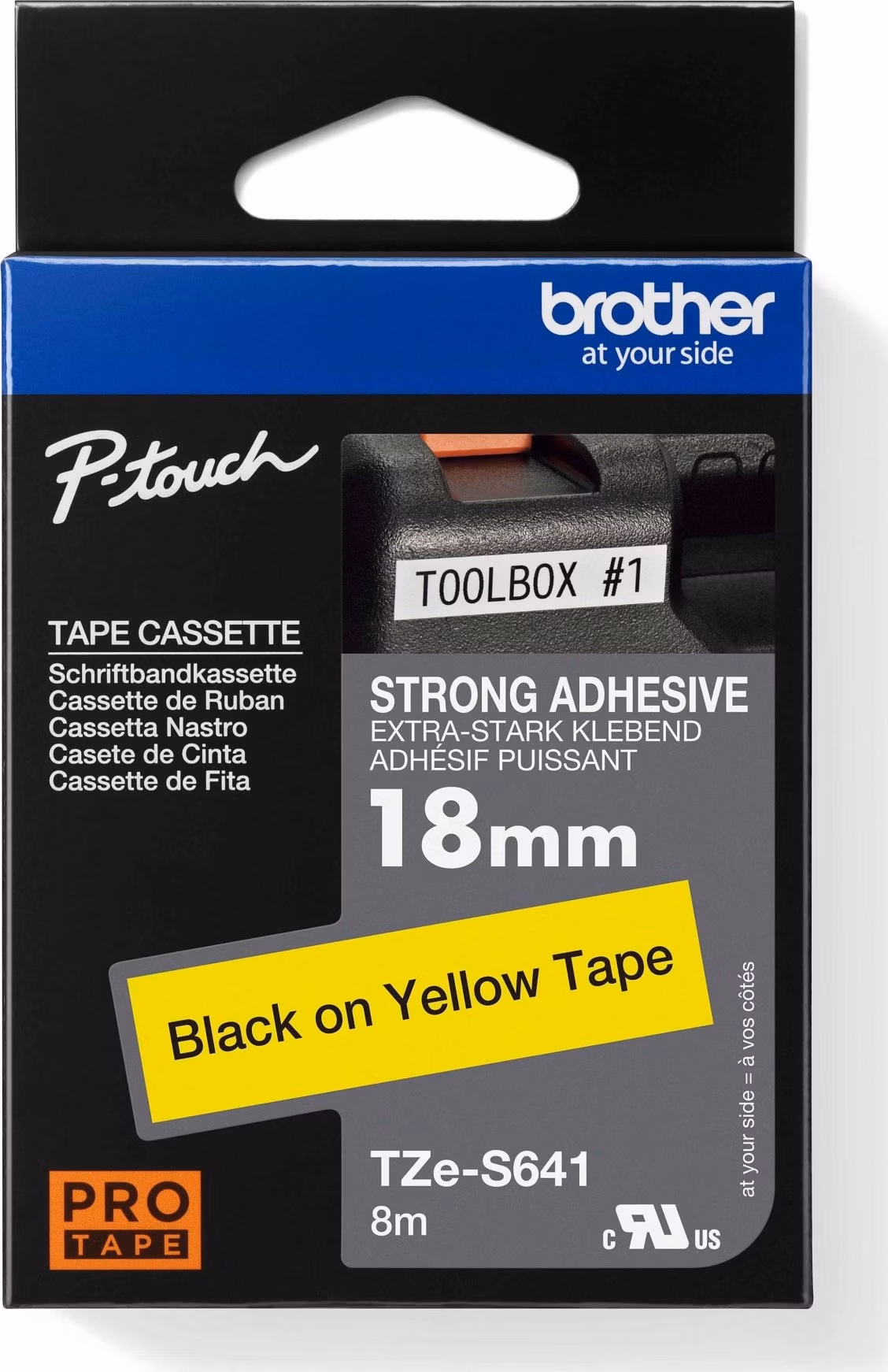 BROTHER TZES641 - kazeta TZ so šírkou 18 mm, extrémne priľnavý laminát TZE-S641, žlto-čierne písmo