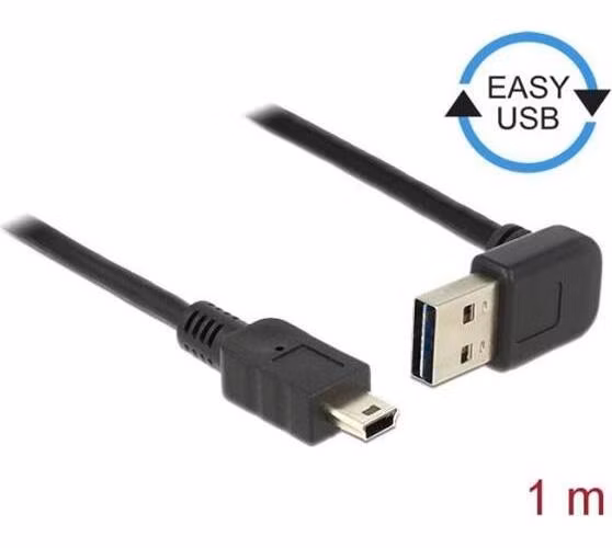 Delock Kabel EASY-USB 2.0 Typ-A samec pravoúhlý nahoru / dolů > USB 2.0 Typ Mini-B samec 1 m