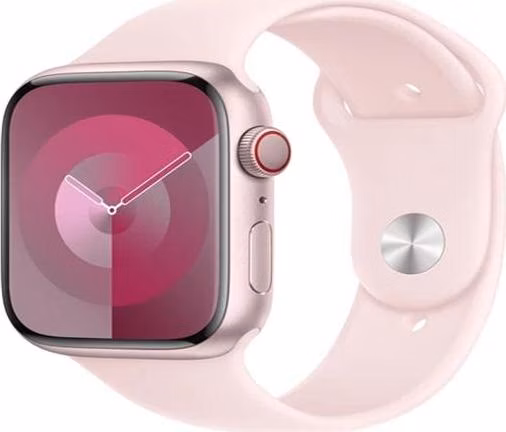 Apple Watch Series 9 Cellular 45mm Růžový hliník se světle růžovým sportovním řemínkem S/M