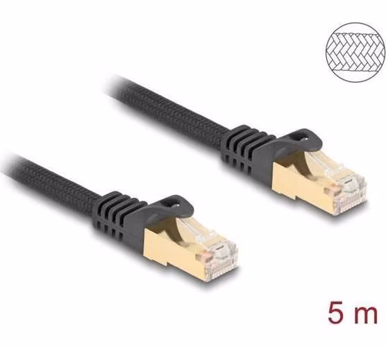 Delock Síťový kabel RJ45 s pleteným opláštěním, Cat.6A, ze zástrčky S/FTP na zástrčku, 5 m, černý