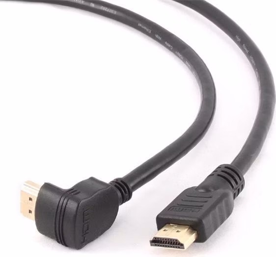 Gembird kábel HDMI High speed, 90° (M) na vodorovný (M), 19 pinové pozlátené konektory, 1.8m, čierny, bulk balenie