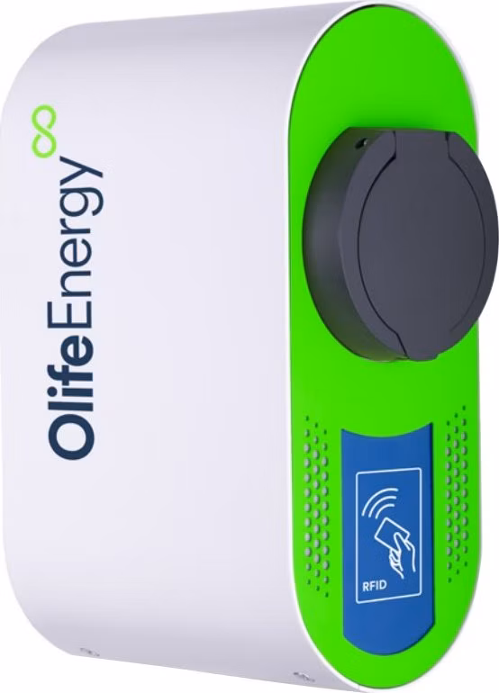 OlifeEnergy EV nabíječ elektromobilů PLUS AC 22kW, Wallbox, Type2, zásuvka, pro DEYE/Solarmi, RFID, automód