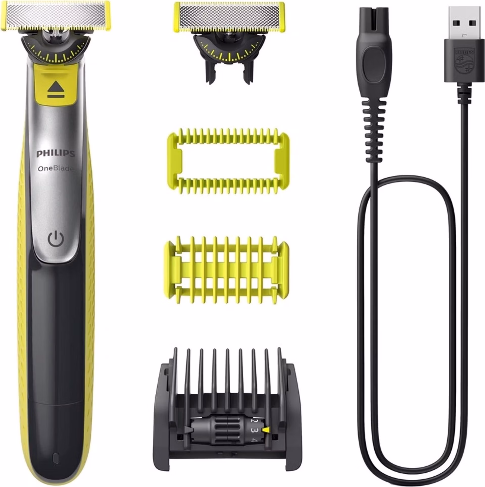 Philips OneBlade 360 QP2834/23 zastřihovač na tvář a tělo, voděodolný, 2 nástavce, akumulátorový provoz