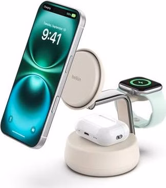 Belkin UltraCharge PRO Qi2 25W 3v1 Magnetická nabíječka pro iPhone/Apple Watch/AirPods, písečná