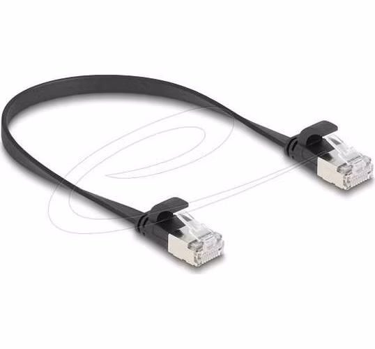 Delock Plochý patch kabel RJ45 zástrčka na zástrčku Cat.6A U/FTP 0,25 m, černý