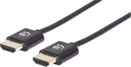 MANHATTAN Ultratenký vysokorýchlostný kábel HDMI s Ethernetom, HEC, ARC, 3D, 4K, HDMI samec - samec, tienený, čierny, 0,5 m