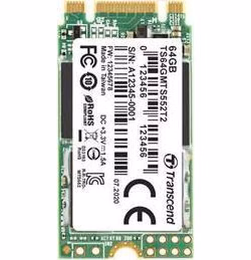 TRANSCEND MTS552T2 64GB Industrial 3K P/E SSD disk M.2, 2242 SATA III 6Gb/s (3D TLC), 400MB/s R, 200MB/s W