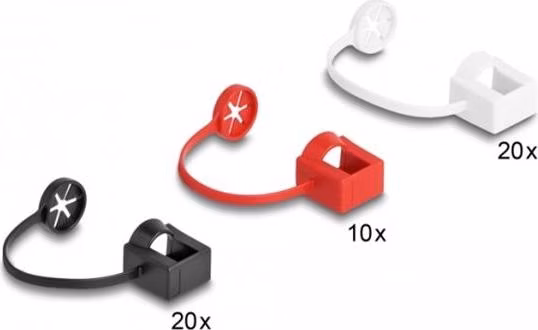 Delock Protiprachový kryt pro zástrčku RJ45 s montážní sponou, sada 50 ks, barevná
