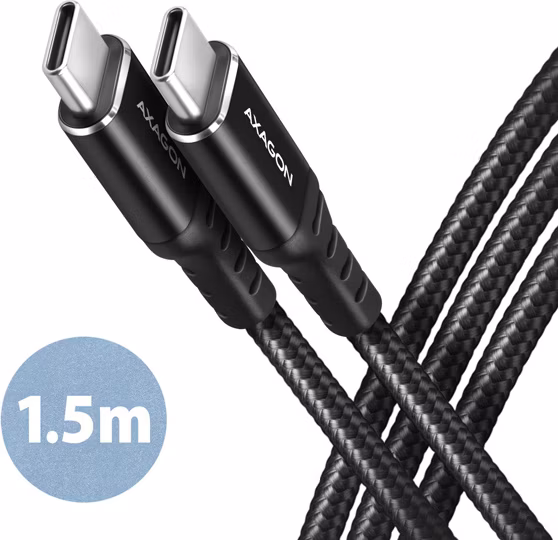AXAGON BUCM-CM15AB, HQ kábel USB-C  USB-C, 1.5 m, USB 2.0, PD 60W 3A, ALU, opletenie, čierny
