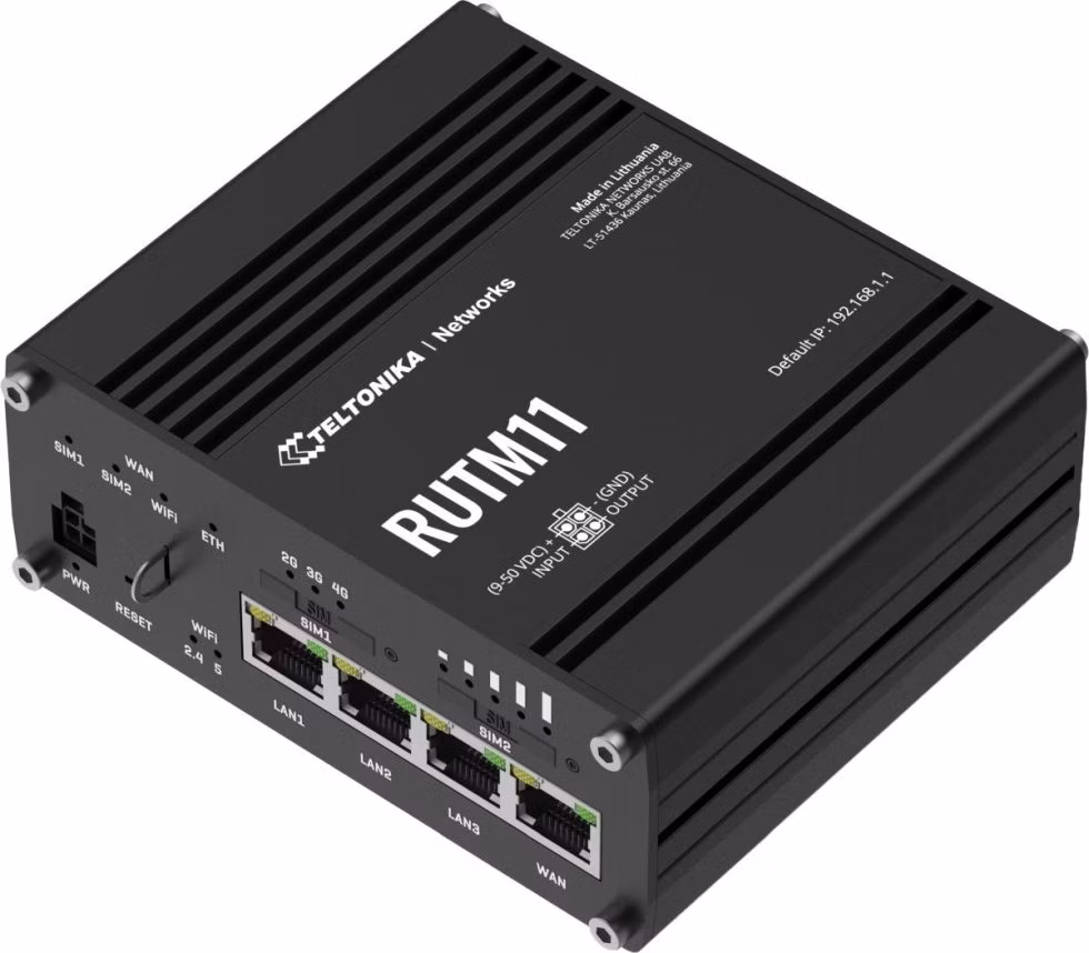 Teltonika RUTM11 průmyslový router, 4G, LTE, 4x Gbit RJ45, WiFi 5