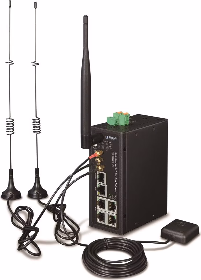 Planet IoT/M2M průmyslová brána, 1xWAN+3xLAN 1Gb, 2xLTE, WiFi ac, GPS, 3xCOM, I/O, DIN, IP30, -36/+75C, 9-36VDC