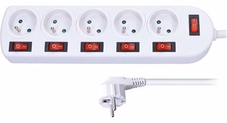 Solight predlžovací prívod, 5 zásuviek, biely, 6x vypínač, 3m