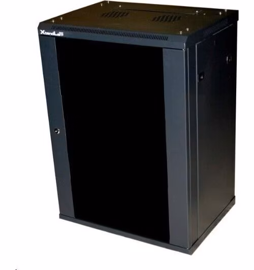 XtendLan 19" nástěnný rozvaděč 12U 600x450, nosnost 60 kg, skleněné kouřové dveře, svařovaný, černý