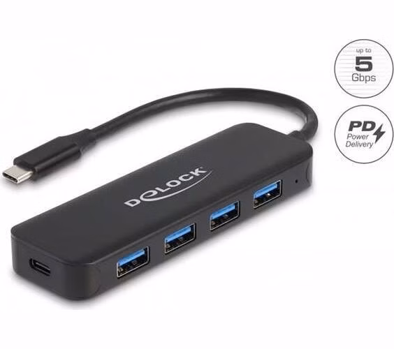 Delock Rozbočovač USB Type-C™, 4 porty, USB 3.2 Gen 1 a s Power Delivery, 85 W