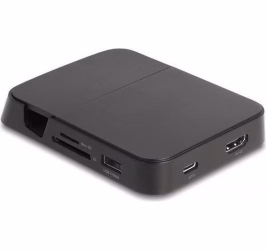 Delock Dokovací stanice na chytré telefony s rozlišením 4K a s integrovaným držákem — HDMI, USB, Hub, SD a Micro SD