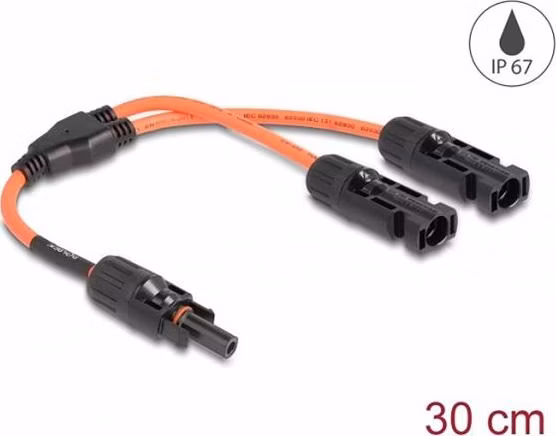 Delock Solární splitter kabel DL4, ze 1 x zástrčkový na 2 x zásuvkového, 30 cm, červená