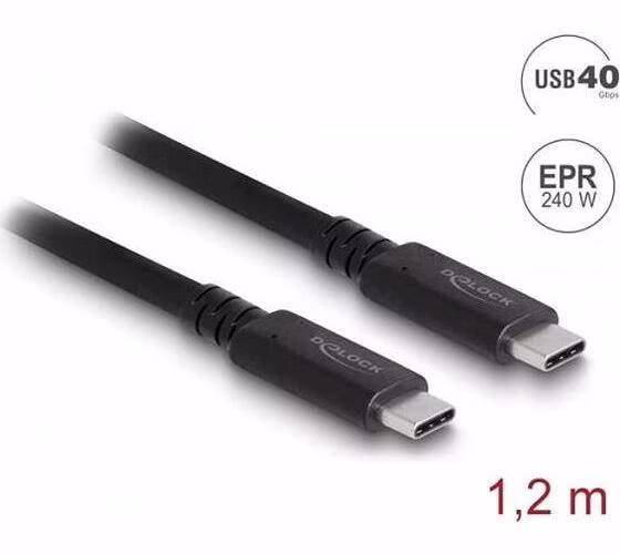 Delock Kabel USB4™ 40 Gbps koaxial 1,2 m USB PD 3.1 Extended Power Range 240 W