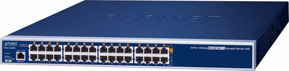 Planet UPOE-1600XG Ultra PoE++ injektor, 16 portů, 10 Gigabit, IEEE 802.3bt
