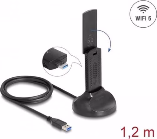 Delock Dvoupásmový Wi-Fi 6 WLAN USB adaptér AX1800 (1201 + 574 Mbps)
