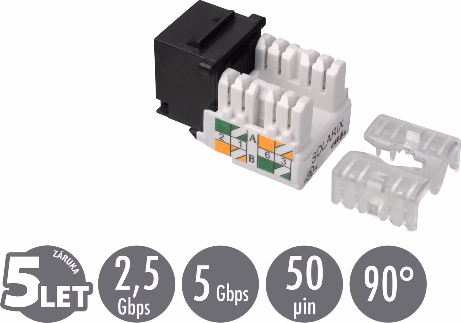 Zarezávací keystone Solarix CAT5E UTP svorkovnica 90 ° SXKJ-5E-UTP-BK-90