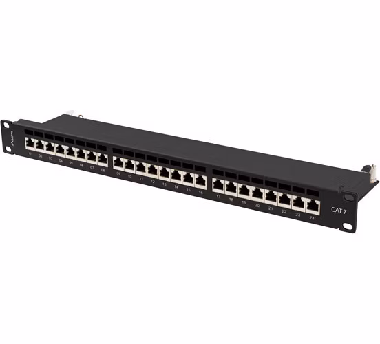 LANBERG PATCH PANEL 24 PORTŮ 1U 19" CAT.7 FTP STÍNĚNÝ ČERNÝ